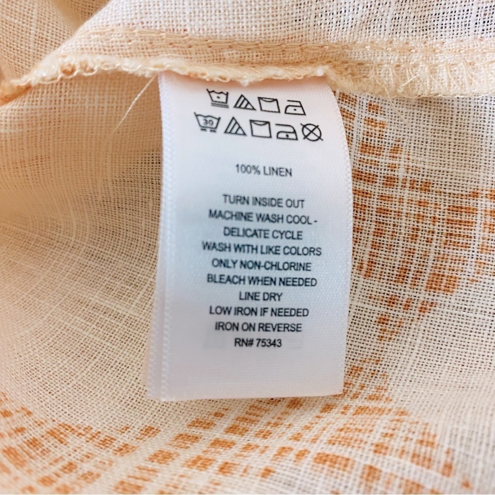 Joie Linen Button Up Peach Print Blou Size M - image 5